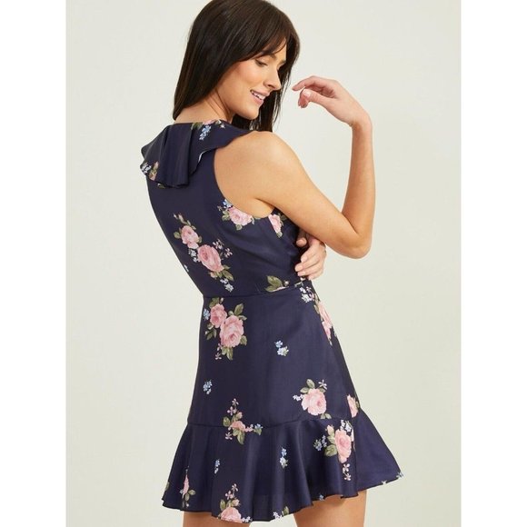Anthropologie Altar’d State Women Navy Austen Floral Satin Dress Size Large NWT - Picture 2 of 7